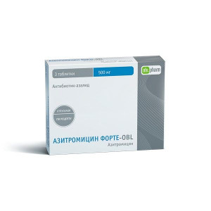 АЗИТРОМИЦИН ФОРТЕ-OBL 500МГ. №3 ТАБ. П/П/О /ОБОЛЕНСКОЕ/