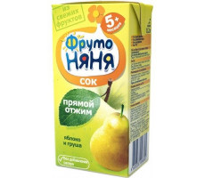 ФРУТОНЯНЯ НЕКТАР (СОК) 200МЛ. ЯБЛОКО+ГРУША МЯК. Б/САХ. ПРЯМ.ОТЖИМ 5+МЕС.