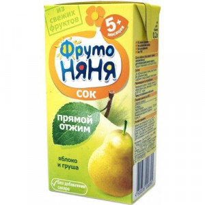 ФРУТОНЯНЯ НЕКТАР (СОК) 200МЛ. ЯБЛОКО+ГРУША МЯК. Б/САХ. ПРЯМ.ОТЖИМ 5+МЕС.