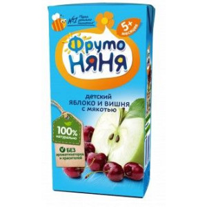 ФРУТОНЯНЯ НЕКТАР (СОК) 200МЛ. ЯБЛОКО+ВИШНЯ МЯК. САХ. 5+МЕС.