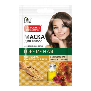 НАРОДНЫЕ РЕЦЕПТЫ МАСКА Д/ВОЛОС ГОРЧИЧНАЯ АКТИВАЦИЯ РОСТА КАСТОР.МАСЛО+МЕД 30МЛ. /ФИТОКОСМЕТИК/