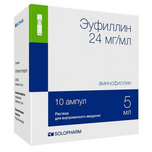 ЭУФИЛЛИН 2,4% 5МЛ. №10 Р-Р Д/В/В АМП. /ГРОТЕКС/