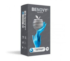 БЕНОВИ ПЕРЧАТКИ СМОТР. НИТРИЛ Н/СТЕР. Н/ОПУДР. ТЕКСТ. Р.M №100 (50 ПАР) ГОЛ. [BENOVY]