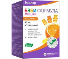 БЭБИ ФОРМУЛА ПАСТИЛКИ МИШКИ ВИТ.С АПЕЛЬСИН+ЛИМОН №60 ЖЕВ. /ЭВАЛАР/