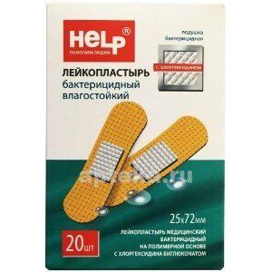 ХЕЛП ЛЕЙКОПЛАСТ. БАКТЕР. С ХЛОРГЕКСИДИНОМ ПОЛИМ. ОСНОВА 25Х72ММ. №20 [HELP]
