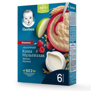 ГЕРБЕР КАША МУЛЬТИЗЛАК ЯБЛОКО+МАЛИНА МОЛ. 180Г. [GERBER]
