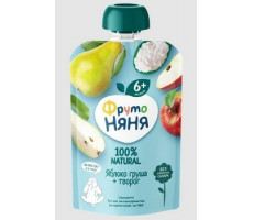 ФРУТОНЯНЯ ПЮРЕ 90Г. ЯБЛОКО+ГРУША+ТВОРОГ 6+МЕС.