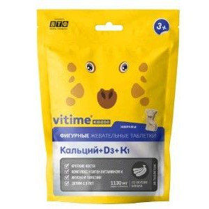 ВИТАЙМ КИД ЗОО КАЛЬЦИЙ D3+К1 ВКУС БАНАНА Д/ДЕТЕЙ 3+ №60 ЖЕВ.ТАБ. [VITIME] /ВТФ/
